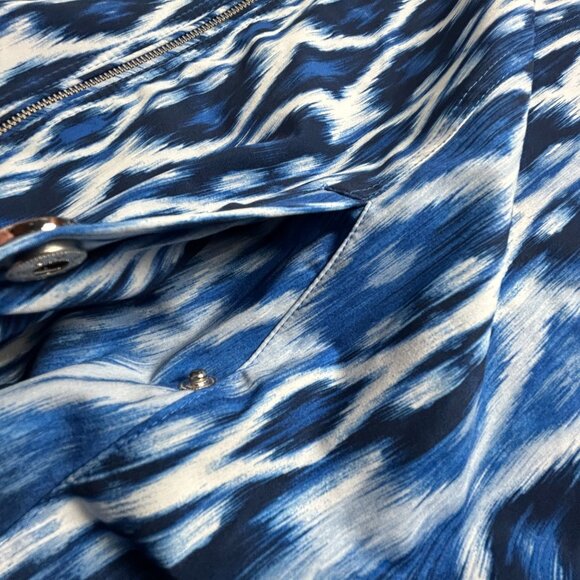 Zenergy By Chico's Womens Blue Ikat Zip Front Jacket Size 3 Stretch 3/4 Sleeve - Picture 5 of 8